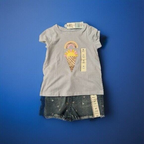 Cat & Jack Size 2T Denim Adjustable Shorts With Ice Cream T-Shirt. New T3 - Picture 1 of 10